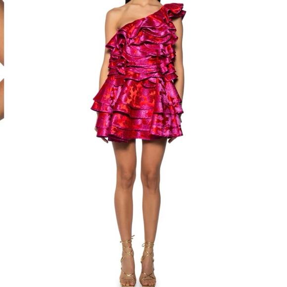 SHE IS BEAUTY BROCADE RUFFLE MINI DRESS out of stock item cocktail SzS NWT - Picture 7 of 12